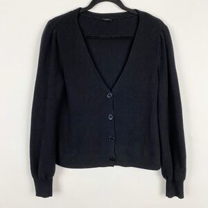 Talbots Black Button Up V-Neck Long Sleeve Cardigan Womens‎ S Classic Minimalist